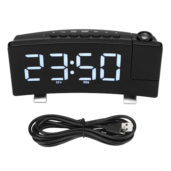 Digital väckarklocka 180° projektion på takvägg USB-driven väckarklocka för sovrum Heavy Sleeper Kid Äldre Vit typsnitt