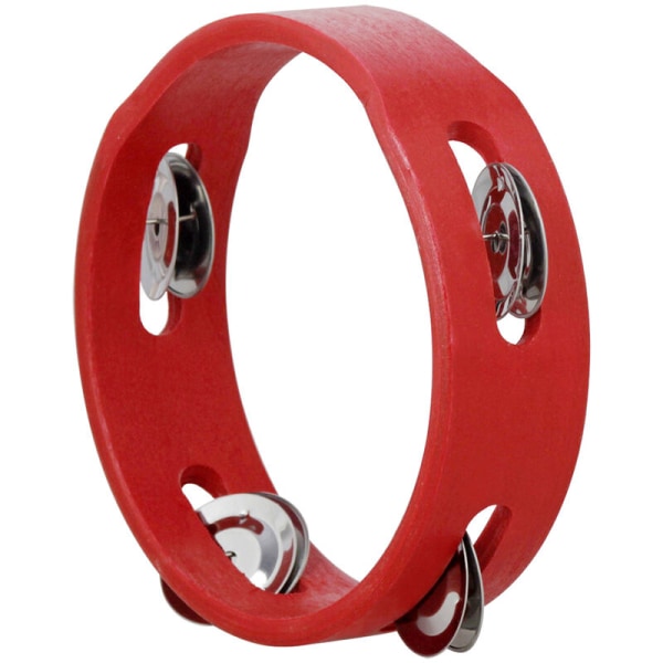 6 tuuman kannettava puinen tamburiinikäsikello lyömäsoittimet musikaalilelu yksirivinen metallisillat, punainen juhlalapsille, malli: punainen