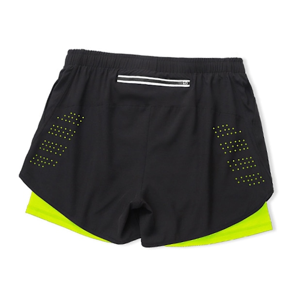 Heren Snelle Droog Dubbele Laag Fitness Shorts Fake 2-Stuks - Fluorescerende Groen