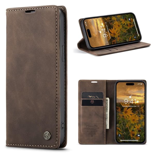 【NX】CASEME Plånboksfodral kompatibelt med iPhone 15 Pro Max - Kaffe Mörkbrun brown