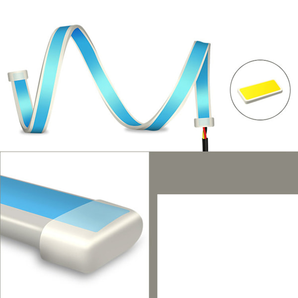 LED-lysstripe for bilfrontlys, dobbelt farge, dynamisk kjørelys og blinklys, 60 cm, isblå og gul