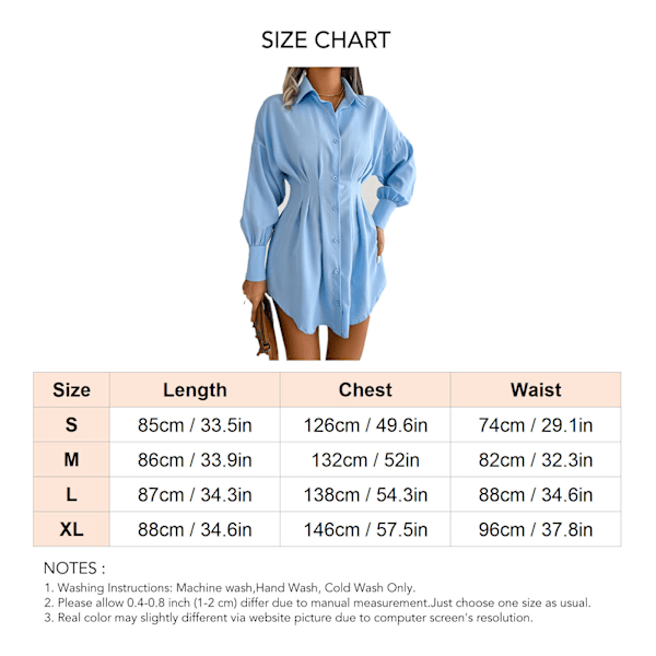 Miniskjortklänning Polyesterfiberveckad midja asymmetrisk slaget krage Button Down-klänning Blå XL