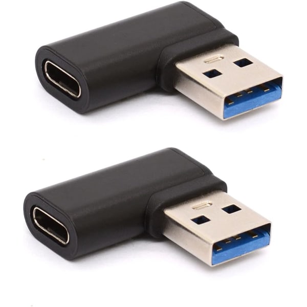 2 pakke rettvinklet USB C til USB-adapter - USB 3.0 hann til USB C hunn (svart)