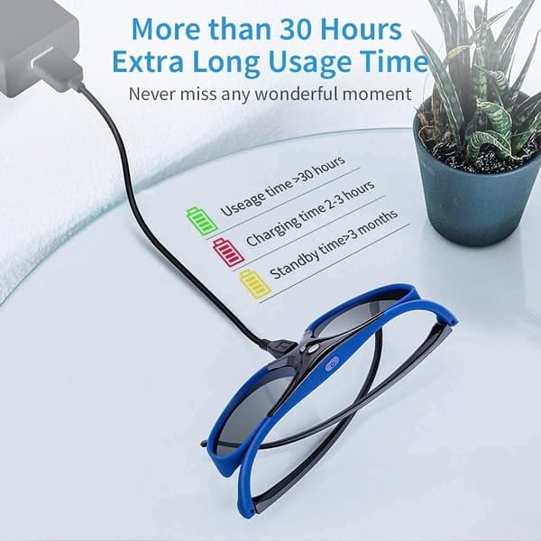 DLP 3D Glasses, 144Hz Rechargeable Active Shutter 3D Glasses for All DLP-Link 3D Projectors, Cannot Be Used for TVs, Blue Blue 2 pcs
