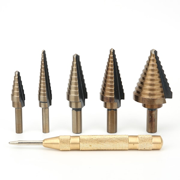 5 st High Speed ​​Steel Cone Steg Borr Bit Hålskärare med Center Punch