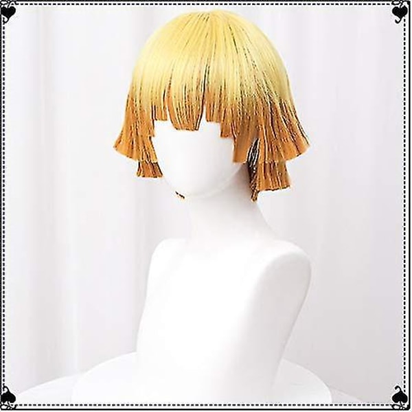 Zenitsu Demon Slayer Cosplay Paryk - Kort Gul Unisex Halloween Kostume
