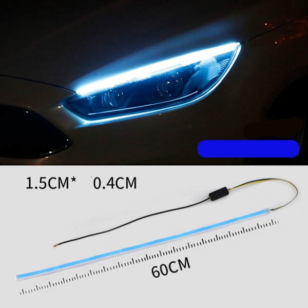 LED-lysstripe for bilfrontlys, dobbelt farge, dynamisk kjørelys og blinklys, 60 cm, isblå og gul