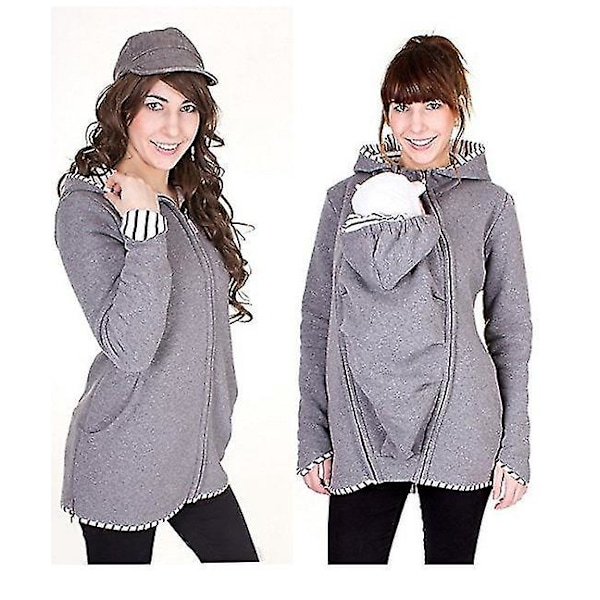 Vinter Maternity Hoodie Jakke med Hetter, Lange Ermer, for Gravide Kvinner - Casual Maternity Antrekk, Svart - Størrelse S