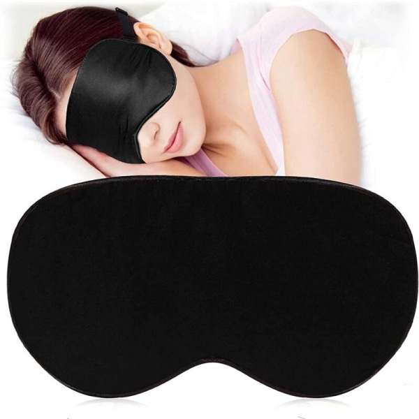 Silk sömnmasker och pannband，Superlen ögonmask för sömn，med justerbar rem，Lämplig för resor, tupplur, nattsömn (svart)，HANBING