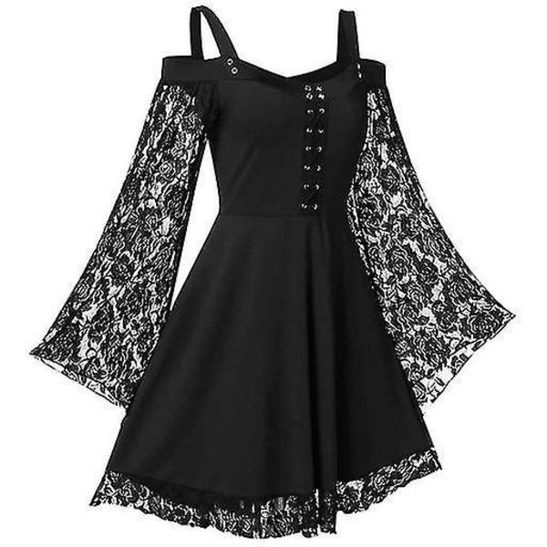 Goottilainen Pitsi Halloween Medieval Lolita -mekko - Musta XXL