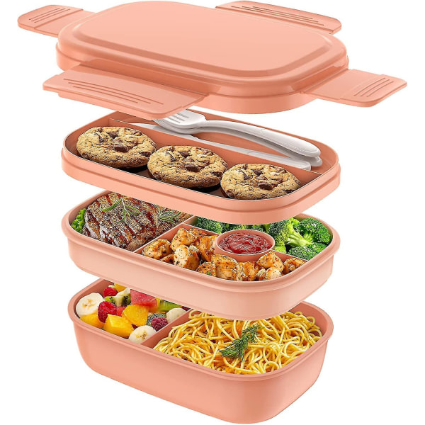 Bento Box Vuxen Lunchbox.3 Stapelbara Bento Lunchbox For Vuxna/barn