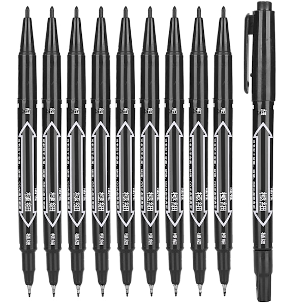 10 st QuickDrying Marker Pen Dubbelände Konst Ritning Skrivning Färgad Markers Set (Svart)