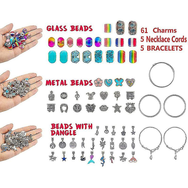 Sett for å lage sjarmarmbånd,tilbehør til å lage smykker Perler,enhjørning/havfrue Håndverksgavesett for jenter, tenåringer i alderen 8-12