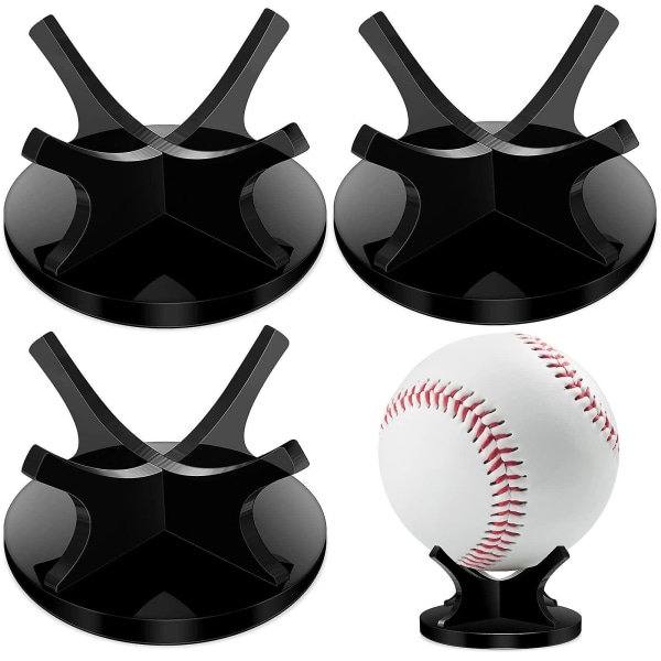 3 stk Akryl lille boldstativ Holder Sportsbold Displaystativ Baseball Displaystativ med skridsikre gummipuder til baseball Golf Softball Tennisbold S Black