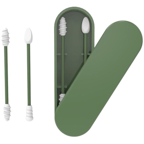Silikon bomullspinner Stick grov friksjon Bærbare rengjorbare ørebomullspinner Gjenbrukbare for ørerens, 2 stykker, modell: grønn