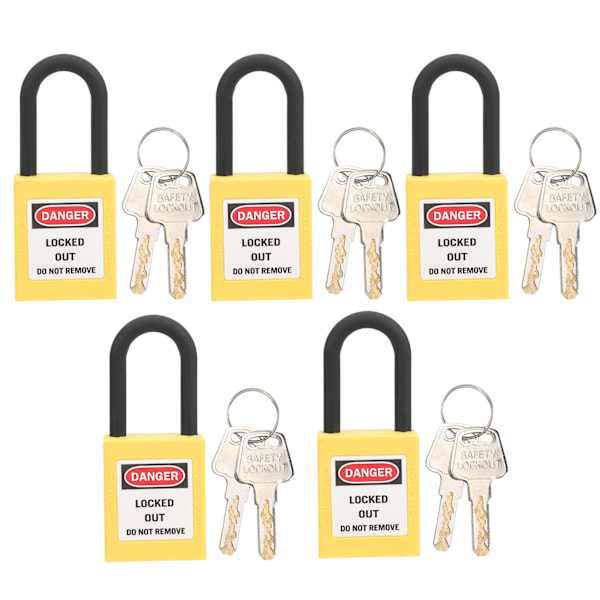 5 set Lockout-lås 38 mm Nylonkonstruerat dammtätt säkerhetshänglås för industrilokal Gul