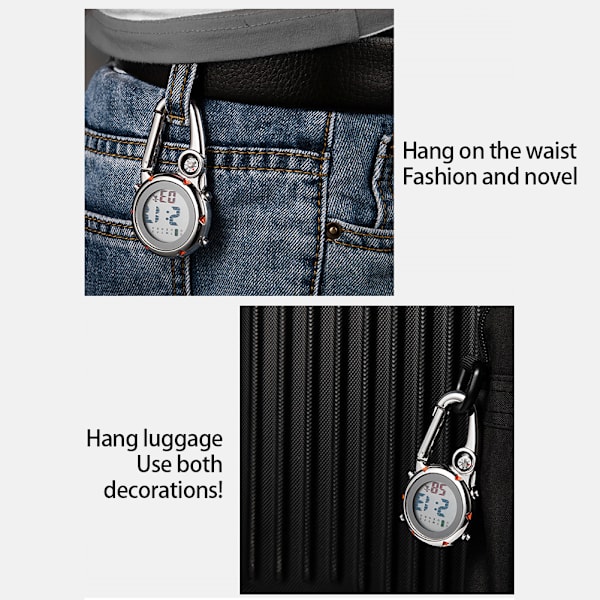 Multifunktionell självlysande Clip On Carabiner Watch Mini Quartz Watch Compass för utomhusklättringsaktiviteter