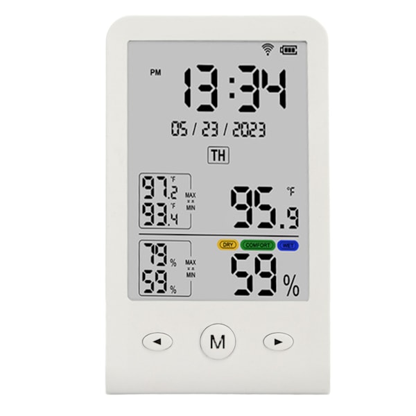 Lämpötila- ja kosteusmittari WIFI Päivämäärä Aika ℃ ℉ LCD-näyttö Nopea vaste lämpömittari Hygrometri