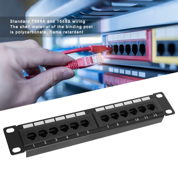 【NX】UTP 12-ports kabelstativ CAT6 RJ45 Ethernet Network Data Patch Panel uten brakett