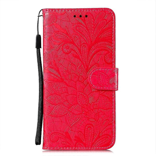【NX】Spetsblomma Läderfodral Kompatibel med iPhone 15 Plus Red