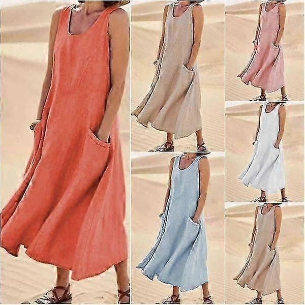 Ärmlös lös denim midi-klänning för kvinnor, plus size cami-klänningar khaki S