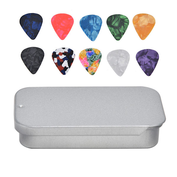 10 st Guitar Picks Boost Bass Bärbar Färgglad Retro Cosmic Star Sky Pattern Gitarr Pick för bas Banjo Ukulele 0,46 mm Silver Box