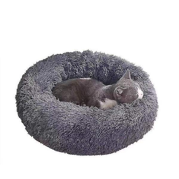 Cozy 2-i-1 Hættede Vinter Katte- og Hunde seng | Blød Lang Plys Hus til Små kæledyr | Mørkegrå 65cm