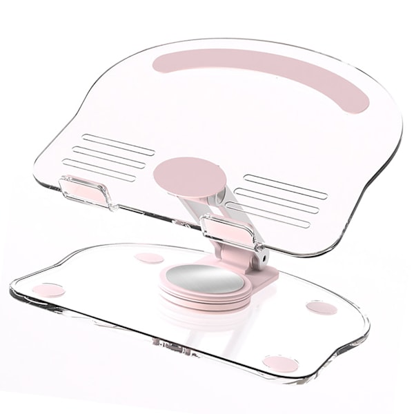 Tablet Holder 360 Grader Rotérbar Løftelig Foldbar Akryl Transparent Bordplade Holder Rosa