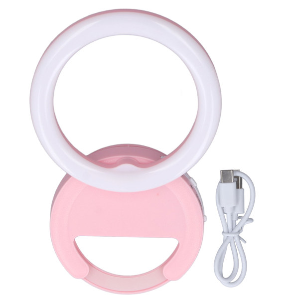 Clip On Ringlys til telefon 180 graders rotation 3 farver LED Selfie Ringlys til telefon Tablets Bærbare computere Rosa