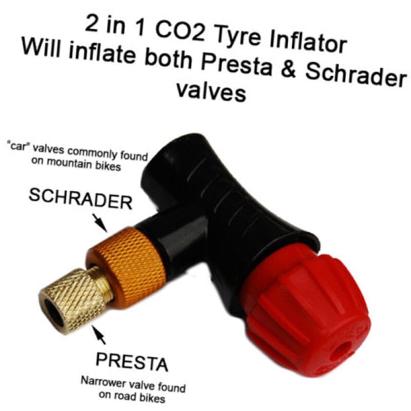 2 i 1 manuell sykkel CO2-inflator sykkelpumpe Dekkrør-inflator kompatibel Presta Schrader-ventil, modell: svart og rød 14