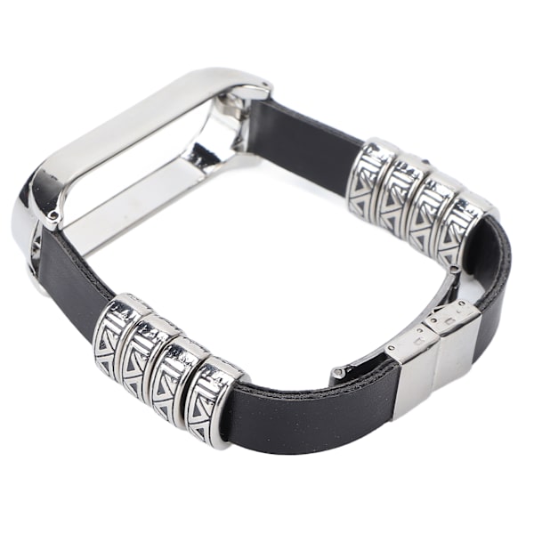 Retro læderarmbånd til Xiaomi Mi Band 5/6 NFC Mode Retro læderarmbånd Sort Sølv