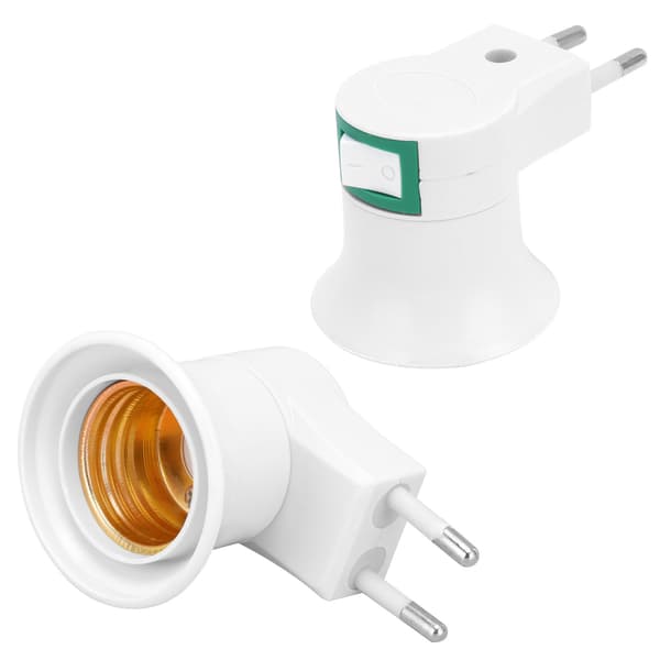 2 stk. E27 lampefatningsadapter med afbryder PVC skruefatning lampebase EU-stik 220V