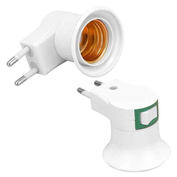 2 stk. E27 lampefatningsadapter med afbryder PVC skruefatning lampebase EU-stik 220V