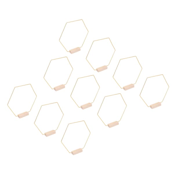 10 Set Skrivbords Blomsterbåge Hexagonal Metall DIY Bordskransring med Träbas för Bröllop Vardagsrum Guld