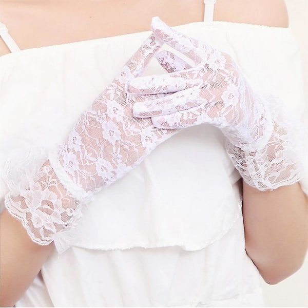 Kvinders blonde rose kort håndledshandske til brudeaftenfest bryllup White