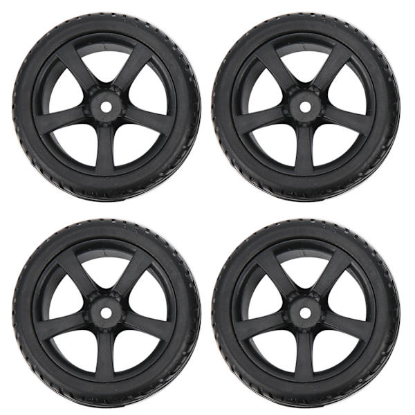 4 stk Fjernkontroll gummidekk med plastfelger Hjul 5 eiker dekk for 1/10 RC bil