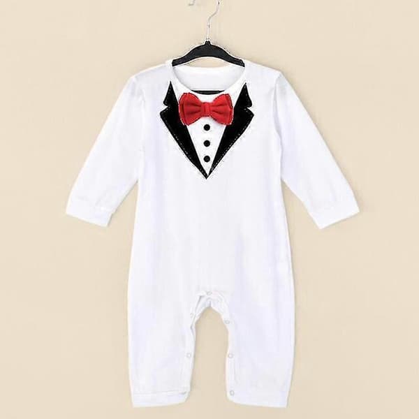 Småbarn Gutter Barn Gentleman Romper 1-årsdag Bodysuit Antrekk L White 80cm
