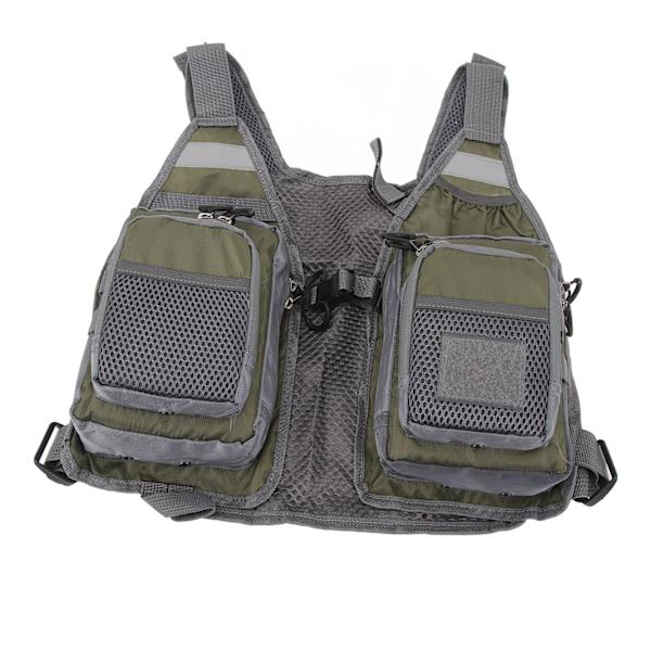 Fiskevest med remme, fluefiskevest, 8 lommer, Oxford-stof, reflekterende striber, mesh-for, justerbar fiskeudstyr til udendørs, OD grøn