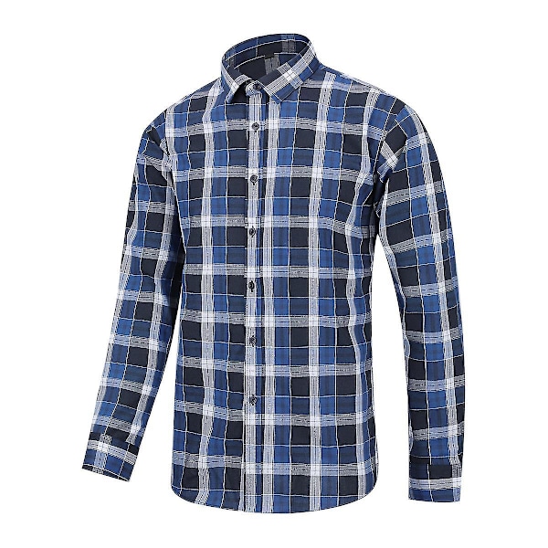 Afslappet Plaid Check Langærmet Skjorte til Mænd i XL - Mørkeblå/Sort/Hvid