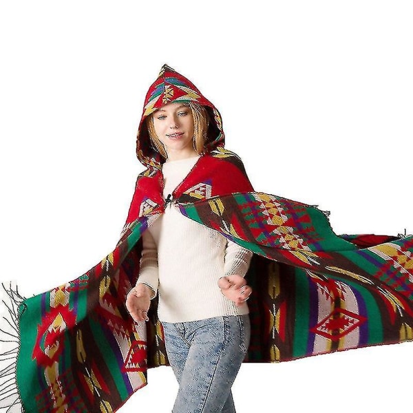 Medeltida kappa för kvinnor Hornspänne Etnisk stil Hooded Cape Sjal Bohemisk etnisk stil Hooded sjal Imitation Cashmere Color2 Hög kvalitet