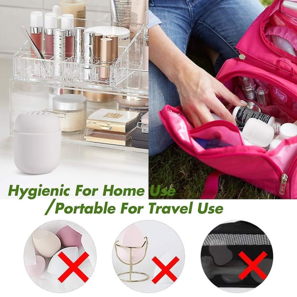 Makeup svampeholder, kosmetisk blender silikone rejsetaske, makeup puff Ball beskyttende bærebeholder (blender ikke inkluderet) - Pink/hvid