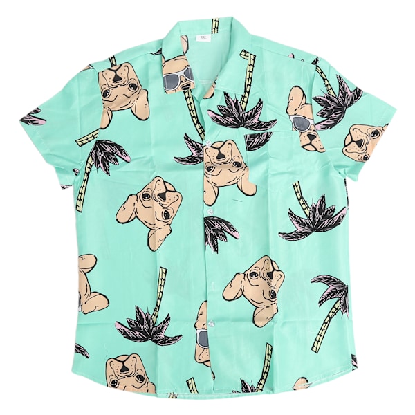 Kortærmet skjorte til mænd Coconut Tree Print Vendbar Krave Knaplåsning Casual Bluse Grøn XXL