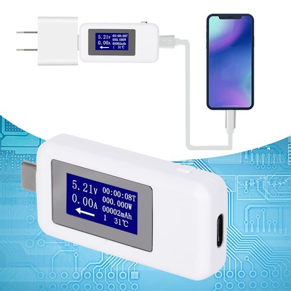 TypeC Tester Multifunktionel Dobbeltrettet Strømspænding DC Digital Voltmeter (Hvid)