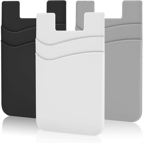 Telefonkortholder, Shanshui Silikon Telefonlommebok Stick On Kredittkortholder Telefonlomme for nesten alle smarttelefoner svart, hvit, grå/3stk