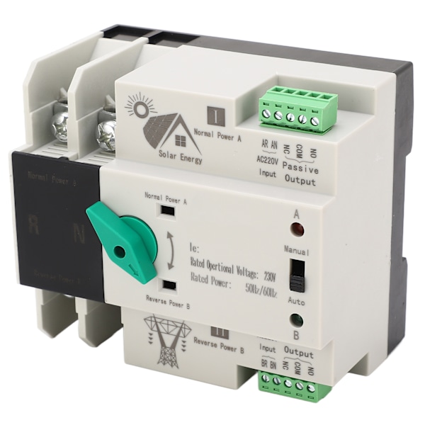 Dual Power Automatisk Overførselskontakt 2P Millisekund Hurtig Skift Timing Controller AC230V 50/60Hz PV til Net 125A