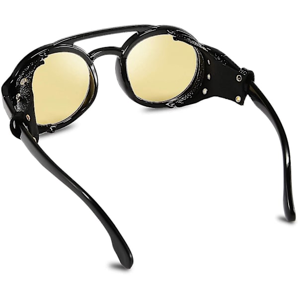 Steampunk Retro Pyöreät Aurinkolasit - Vintage Silmälasit Kevyellä Muovikehyksellä (Keltainen)