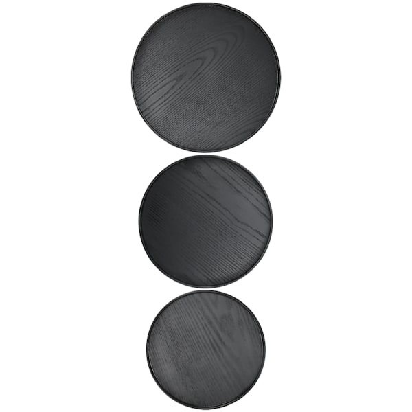 3 stk/sett 30cm 27cm 24cm Diameter Rund Svart Trebrett Serveringsbrett Dessert Fruktbrett for Hjem Hotell