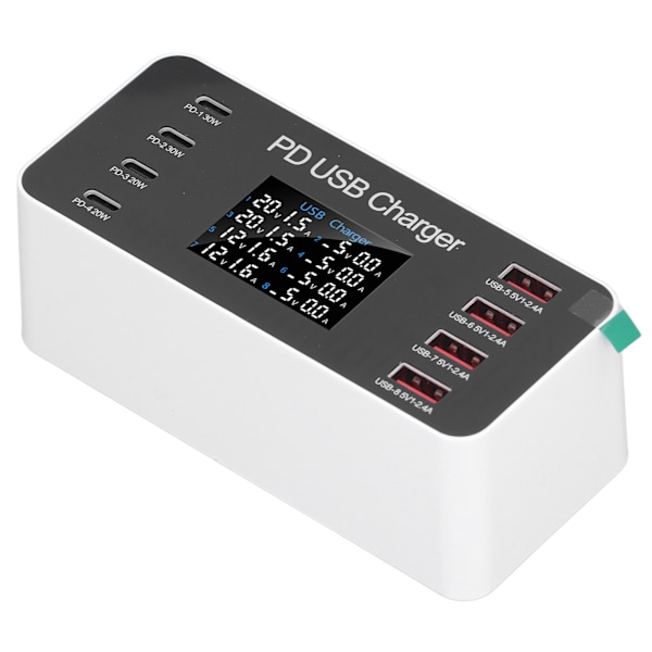 Stationær USB-lader 8-porte PD 30W Digital Display USB-ladestation til telefontablet 100‑240V EU-stik