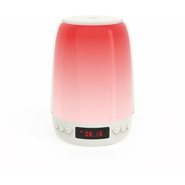 Färgglad väckarklocka, Bluetooth högtalare, färgstarkt nattljus med beröring, stöd för uppspelning av Bluetooth/TF-kort/vitt brus, handsfree med mikrofon, vit