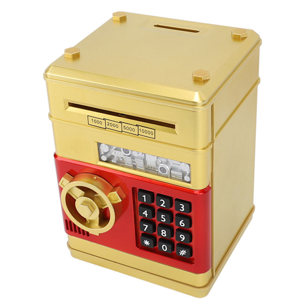 Spargris Pengar Mynt Kan Auto Scroll Papper Pengar Sparlåda Mini ATM Mynt Bank Pengar Spara Box med Lösenord för Pojkar Flickor Leksak Present Guld